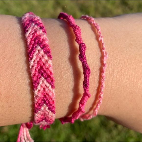 3 Woven Friendship Bracelets (Pink) - Picture 3 of 8